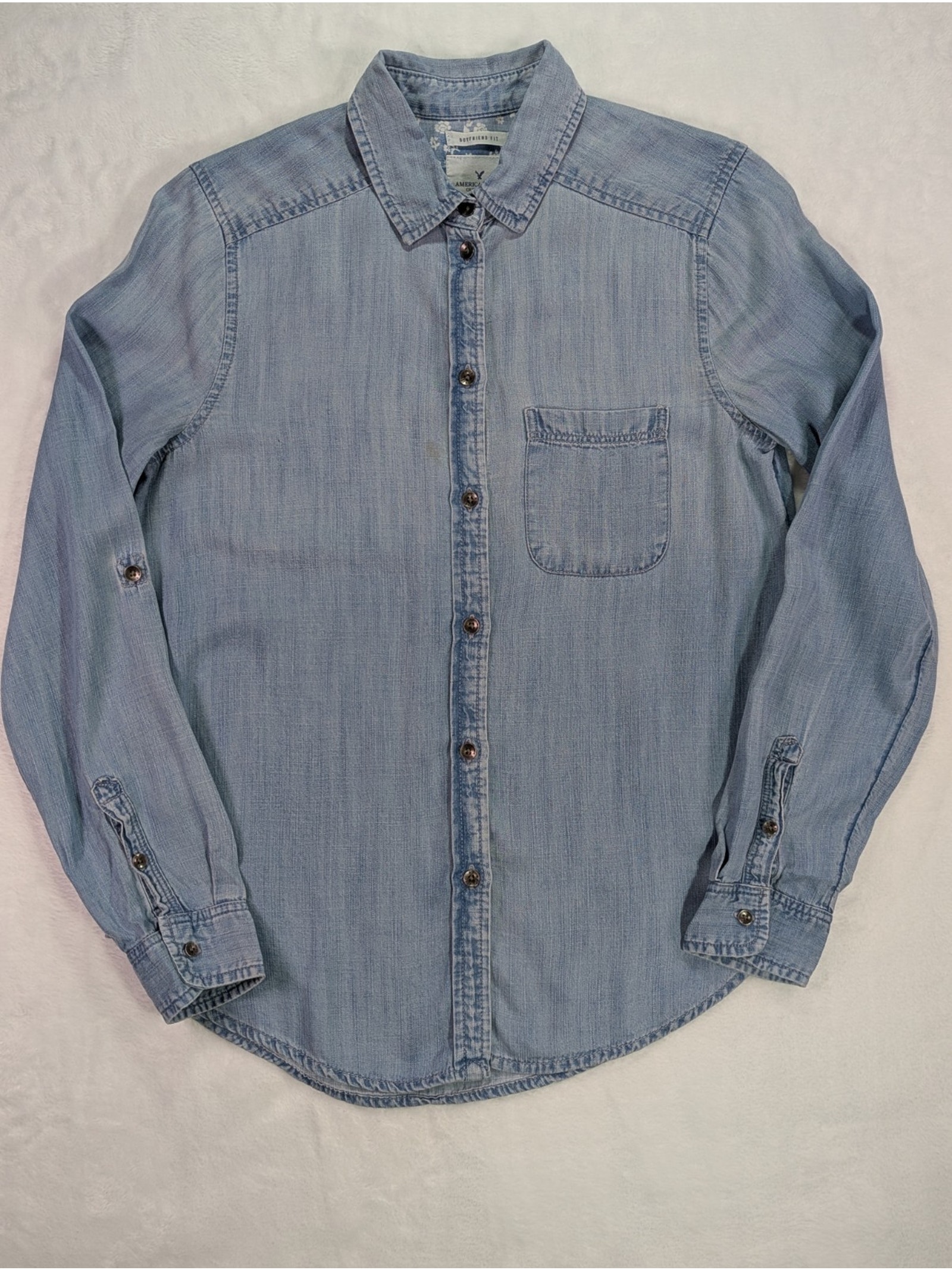 American Eagle Boyfriend Denim Button Up Shirt Xs Relaxed Fit Blue Jean